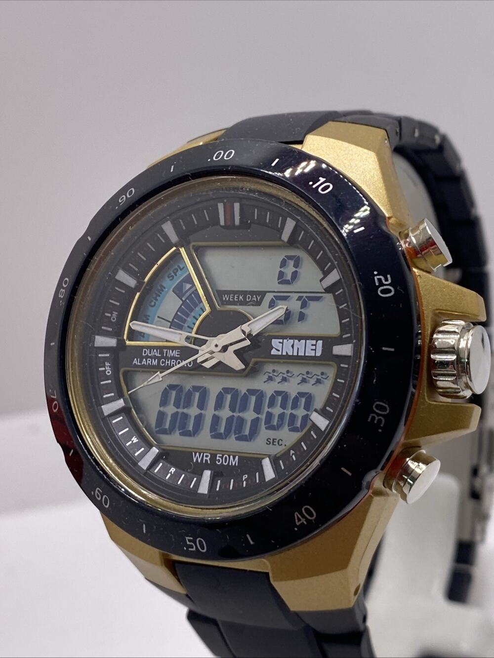Mens Multi Function Two Time Watch Works New Battery